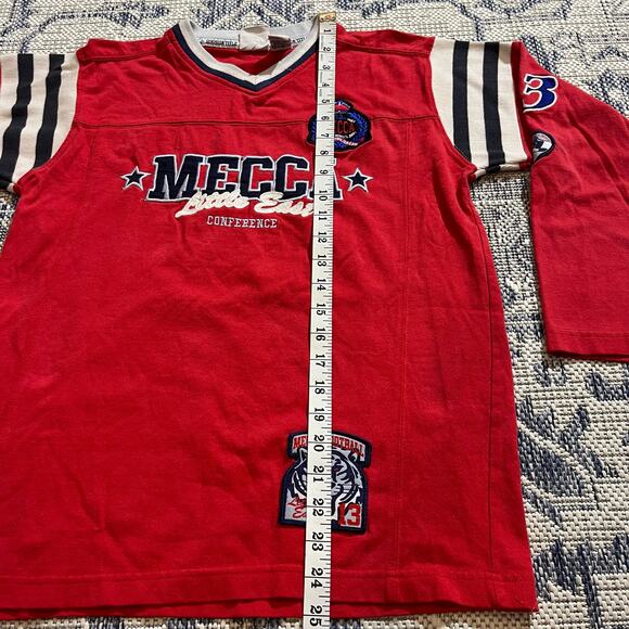 VTG Y2K Mecca Streetwear Football Jersey Style Shirt Red Striped SZ S - Picture 5 of 6
